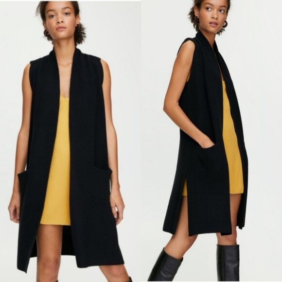 Aritzia Sweaters - Aritzia Wilfred Olivie Merino Wool Open Front Maxi Vest Black Size Small
